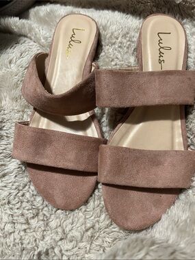 Lulu's Dusty Rose Suede Double-Strap Slide Sandals